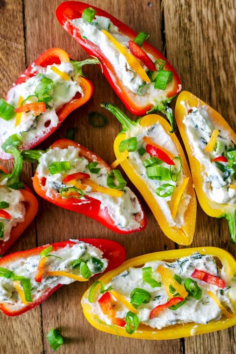 Mini Peppers Stuffed, Farmer Cheese, Horderves Appetizers, Farm Cheese, Mini Peppers, Farmers Cheese, Stuffed Mini Peppers, Dinner Appetizers, Snacks Für Party