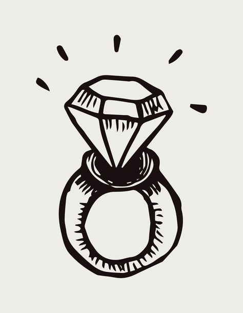 A ring with a diamond. Graphic hand drawn illustration. Vector. Diamond Ring Illustration, How To Draw A Ring, Diamond Ring Tattoo, Wedding Ring Illustration, Wedding Ring Drawing, Diamond Ring Drawing, Rings Drawing, Diamond Illustration, Ring Drawing