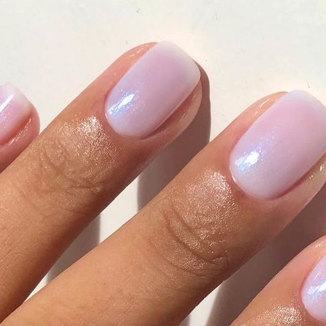 Neutral Iridescent Nails, Pearly Nail Polish, Soapy Nails, Sheer Gel Nails, August Nails Ideas Simple, Opalescent Nails, Nails Opal, Pearlescent Nails, Opal Nail Polish