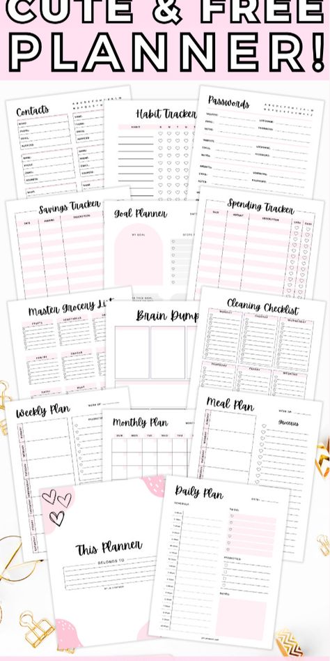 Free Digital Planner Templates Girly Planner, Get Productive, Free Planner Pages, Daily Planner Notepad, Daily Planner Printables Free, Password Tracker, Household Binder, Monthly Planning, Pink Planner