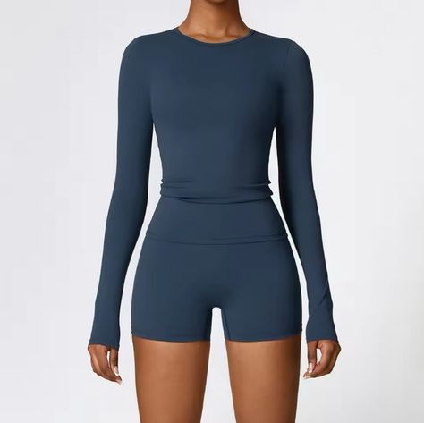 2Pcs Seamless Long Sleeve Shirt with Seamless Shorts Sets 🤍💙#zavalaa🖤🤍 #zavalaagirls #zavalaa #lulu #lululemon #lululemonambassador #lululemonaddict #lululemoncreator #pilates #pilatesprincess #pilategirls #pilatesgirls #yogagirls #workoutbaddies Running Suit, Gray Vest, Long Sleeve Workout Top, Blue Vest, Yoga Suit, Long Sleeve Workout, Long Sleeve And Shorts, Leggings Set, Workout Sets