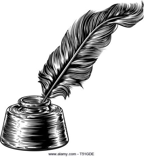 Quill Feather Pens and Ink Well Stock Vector Image & Art - Alamy Quill Tattoo, Feather Drawing, Quill And Ink, Feather Quill, Feather Pen, Quill Pen, Feather Tattoos, Tattoo Outline, Writing Pens