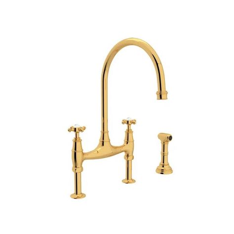 U.4718X-ULB-2 Georgian Era Bridge Faucet With Accessories | Wayfair North America Bridge Faucet Kitchen, Perrin And Rowe, Bridge Kitchen Faucet, Bridge Faucet, Gold Faucet, Faucet Kitchen, Ancient Greek Architecture, Georgian Era, Kitchen Faucets