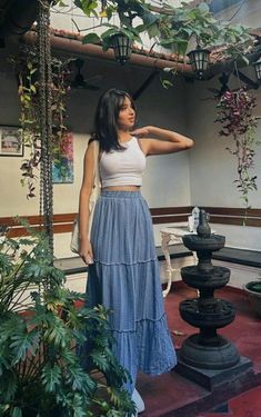 Blue Long Skirt Outfit, Philippines Trip, Day Out Outfit, Hat Inspiration, Stylish Knitwear, Modeling Poses, Knitwear Inspiration, 2024 Outfits, Long Skirt Outfits