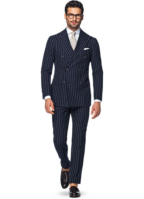 Suit Navy Stripe Madison P4805 | Suitsupply Online Store Henley Regatta, Modern Suits, Blue Suit Men, Striped Suit, Fall Winter Jacket, Italian Suit, Slim Fit Jackets, Slim Fit Blazers, Pinstripe Suit