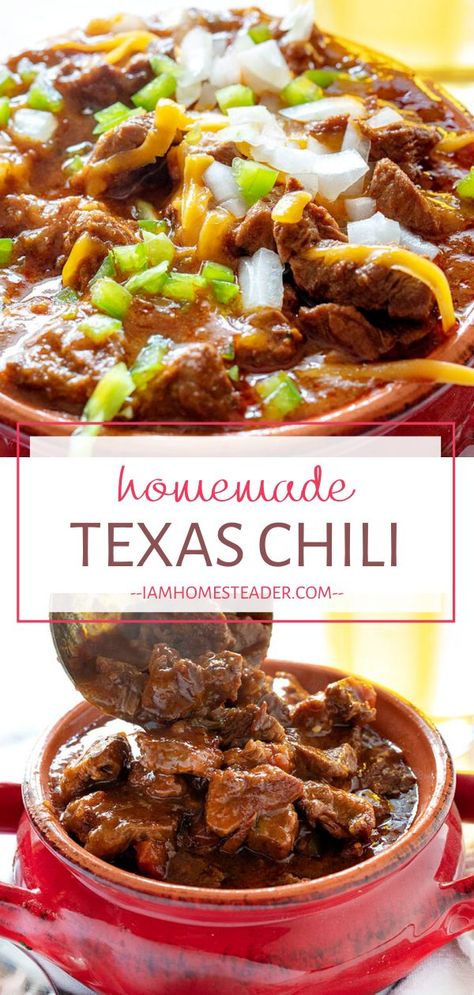 Chili With Chunks Of Meat, Cold Weather Meals, Steak Chili Recipe, Hearty Winter Recipes, Texas Chili Recipe, Chili Recipe Stovetop, Steak Chili, Chili Dinner, Meat Chili