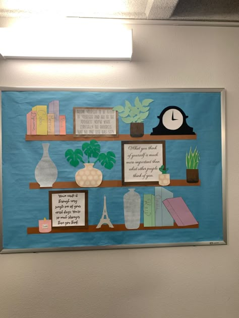 Bulettin Board Designs, Cute Bulletin Boards For Office, Encouragement Bulletin Boards, Spring Bulletin Board Ideas High School, Bulitin Board Ideas Classroom, March Bulletin Board Ideas College, Reslife Bulletin Boards, Hall Themes Resident Assistant, Bookshelf Bulletin Board