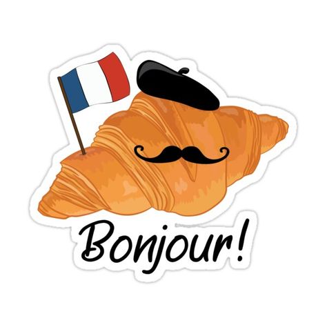 Croissant Sticker, Foodie Stickers, France Stickers, French Stickers, Paris Stickers, French Cartoon, Funny Laptop Stickers, Food Sticker, Paris Food