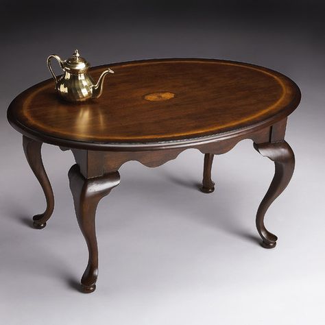 Butler Grace Coffee - $450 TableOverall: 20.25" H x 37.75" W x 25.75" D Oval Console Table, Cherry Coffee Table, Cherry Cherry, Inlay Design, Coffee Table Trunk, Wood Trunk, Wood Tables, Oval Coffee Tables, Coffee And Cocktail Tables