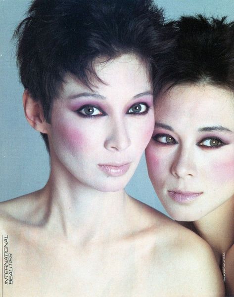 Adelle Lutz & Tina Chow for Shiseido by Francesco Scavullo,1979 Way Bandy, Tina Chow, 1980s Makeup, Francesco Scavullo, 80s Makeup, People Faces, Kids Makeup, Chinese Hairstyle, Makeup Blog