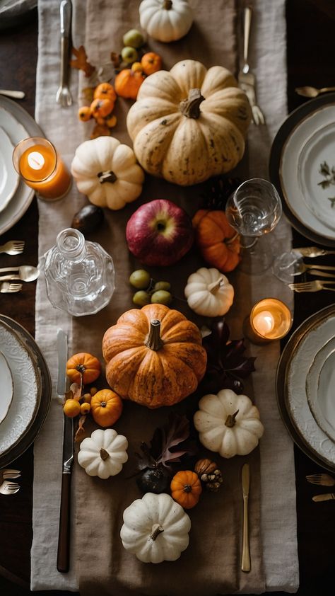 Transform your dining room into an elegant autumn oasis with these rustic fall table settings From wedding decor to casual dinner ideas elevate your space with beautiful autumn-themed decorations perfect for any occasion Discover inspiring round table arrangements and dollar tree DIYs for an elegant yet casual atmosphere that will set the tone for a cozy autumn dining experience Harvest Dinner Party Decor, Autumn Dinner Table Decor, Fall Brunch Tablescape, Fall Round Table Centerpieces, Fall Brunch Ideas Decor, Fall Table Scapes Ideas, Round Table Arrangements, Autumn Table Settings, Fall Table Settings Autumn