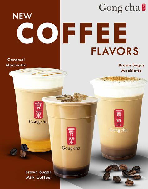 Gong cha – Introducing New Coffee Flavors Coffee Ads, Resep Starbuck, Coffee Poster Design, Coffee Flavors, Starbucks Design, Gong Cha, Poster Coffee, Coffee Barista, Creative Advertising Design