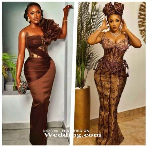 Brown Ankara Dress, Chocolate Brown Lace Asoebi, Chocolate Brown Aso Ebi, Brown African Dress, Coffee Brown Asoebi Styles, Coffee Brown Lace Asoebi Styles, Brown Lace Asoebi Styles, Chocolate Brown Dress Outfit Wedding, Brown Nigerian Dress