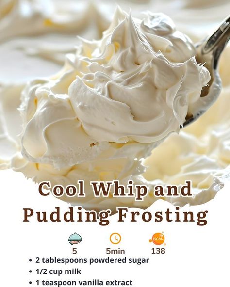 Alldelishes II Cool Whip And Pudding, Pudding Icing, Pudding Frosting, Cool Whip Frosting, Cake Filling Recipes, Frosting Recipes Easy, Cake Filling, Fluff Desserts, How To Make Frosting