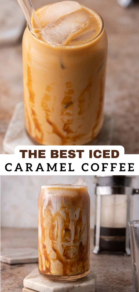 Caramel Coffee Drinks, Caramel Coffee Recipe, Caramel Iced Coffee Recipe, Flavored Coffee Recipes, Homemade Coffee Drinks, Homemade Iced Coffee, Cold Brew Coffee Recipe, Best Iced Coffee, Coffee Recipes Starbucks