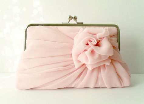 pretty Rose Clutch, Rose Purse, Bridal Purse, Frame Purse, Bridal Bag, Pink Clutch, Wedding Clutch, Bridal Clutch, Pink Chiffon