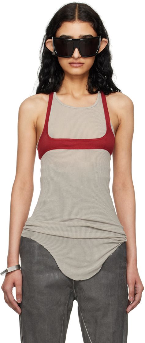 Lightweight semi-sheer GOTS-certified organic cotton jersey tank top. · Square neck · Fixed shoulder straps · Central seam at racerback Supplier color: Cherry Tank Outfit, Jersey Tank Top, Ribbed Tank Tops, Stage Outfits, Knit Tanks, Rick Owens, Get Dressed, Square Neck, Shoulder Straps