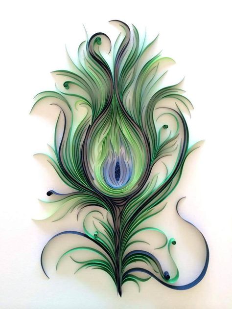 Created by Ashley Chiang. Blogged: www.allthingspaper.net/2015/05/graphic-quilling-ashley-ch... Arte Quilling, Peacock Tattoo, Paper Quilling For Beginners, Desain Quilling, Quilled Paper Art, Paper Quilling Patterns, Quilled Creations, Quilling Tutorial, Quilling Craft