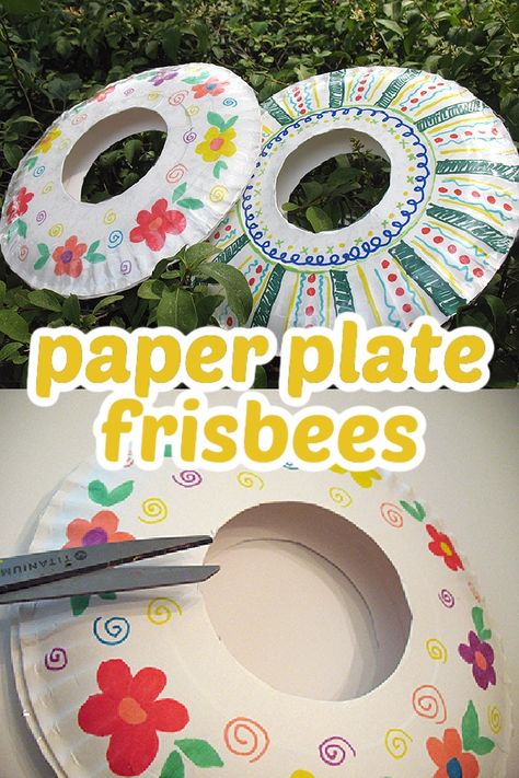 Decorate and fly these fun paper plate frisbees this summer! Aftercare Activities For Kids, Paper Plate Frisbee Craft, Paper Plate Fans Crafts For Kids, Paper Plate Activity, 3rd Grade Crafts Summer, Fun Crafts For Kindergarten, 3rd Grade Activities Fun Summer, Paper Plate Frisbee, School Agers Activities Daycare