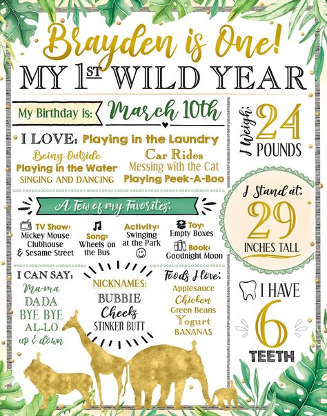 Wild One First Birthday, 1st Birthday Signs, Jungle Thema, Animal Theme Birthday, Safari Animals Birthday, First Birthday Posters, Wild Birthday Party, Boys First Birthday Party Ideas, First Birthday Chalkboard