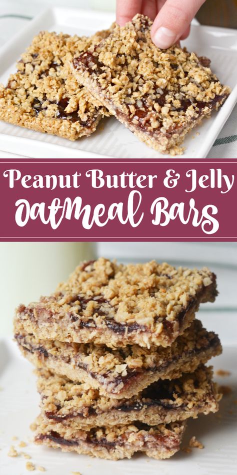 Do your kids love peanut butter and jelly? If so, they'll love this tasty recipe for Peanut Butter and Jelly Oatmeal Bars! #sponsored Snacks Made With Oats, Peanut Butter And Jelly Without Bread, Peanut Butter And Jelly Oatmeal Bars, Recipes With Jelly, Jelly Oatmeal Bars, Peanut Butter And Jelly Oatmeal, Peanut Butter Oatmeal, Oatmeal Bars, Peanut Butter Jelly