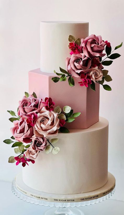 40 Eternal Elegance Wedding Cake Ideas : Shades of Pink and White Wedding Cake Wedding Cakes 2023, Pink And White Wedding Cake, Concrete Wedding Cake, Pink And White Wedding, Artist Cake, Pretty Wedding Cakes, Pink And White Weddings, Fondant Rose, Themes Wedding