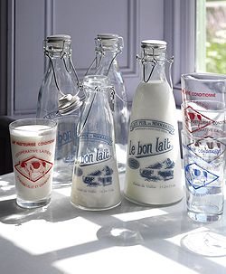 old milk bottles Old Milk Bottles, Beautiful Pantry, Vintage Milk Bottles, Milk Jar, Homemade Almond Milk, Brunch Table, French Glass, Glass Milk Bottles, Food Props