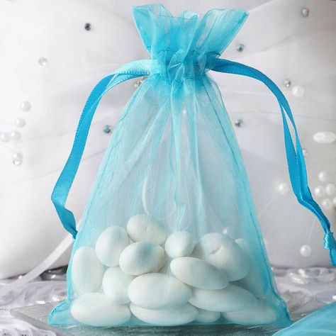 Turquoise Wedding Decorations, Bridal Shower Treats, Candy Bag Favors, Turquoise Wedding, Candy Favors, Wedding Favor Bags, Affordable Wedding, Drawstring Bags, Wedding Party Favors