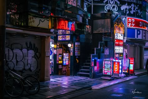 Cyberpunk Neighborhood, Neon Alleyway Aesthetic, Chinese Cyberpunk City, Cyberpunk City Slums, Cyberpunk Convenience Store, Cyberpunk Studio Apartment, Colorful City Aesthetic, Cyberpunk Alleyway, Neon City Aesthetic