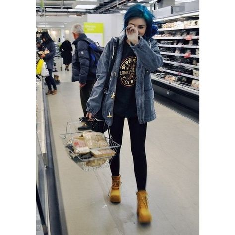 Shoes: yakka timberland yellow beige jacket emo emo denim jacket... ❤ liked on Polyvore featuring tops, t-shirts, distressed t shirt, punk t shirts, grunge t shirts, yellow t shirt and t shirt Style Edgy Soft Grunge, Mode Edgy, Track Videos, Winter Hipster, Punk Mode, Pakaian Hipster, Moda Grunge, Soft Grunge Outfits, Grunge Clothes