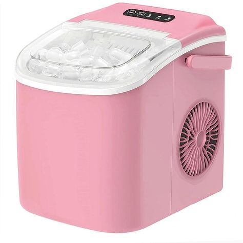 【Fast Ice Making with Super Capacity】:This ice maker machine can churn out its first batch of ice in just seven minutes.     Thanks to a high-power cooling process,it can produce up to 26 lbs/12 kg of ice in 24 hrs per day. Pink Mini Fridge, Pink Kitchen Appliances, Esthetician Business, Countertop Ice Maker, Cooking Machine, Zebra Wallpaper, Office Supply Storage, Pink Bed, Ice Making