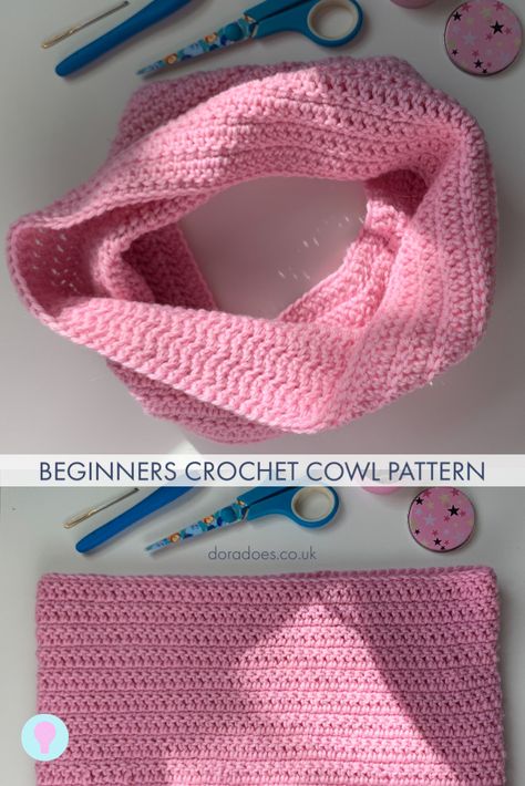 This easy crochet cowl is suitable for beginner crocheters with lots of guidance throughout the crochet pattern. Can be easily adjusted to crochet as a snood. How To Crochet A Snood, Easy Snood Crochet Pattern, Free Snood Pattern, Snoods Crochet, Snood Pattern Crochet, Crochet Cowl Pattern Free, Crochet Snoods, Crochet Snood Pattern, Easy Crochet Cowl