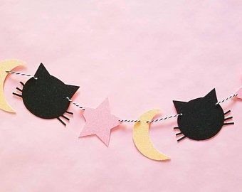 Custom Party Decor by Swankerie on Etsy Kawaii Halloween Decor, Sailor Moon Banner, Sailor Moon Decor, Cute Garland, Sailor Moon Cakes, Moon Garland, Sailor Moon Party, Sailor Moon Crafts, Sailor Moon Birthday