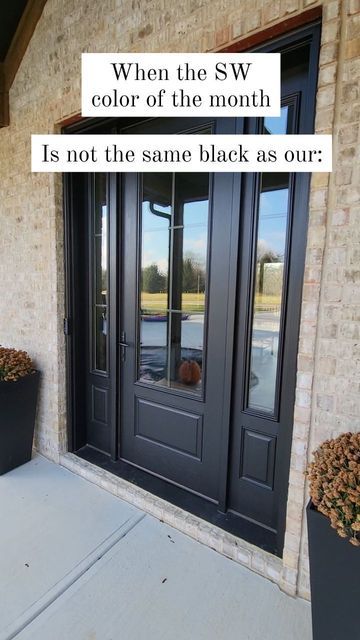 Best Black Trim Paint Color, Red House Black Door, Tricorn Black Door Exterior, Black Door Colors Sherwin Williams, Caviar Sherwin Williams Front Door, Tricorn Black Exterior Door, Tricorn Black Sherwin Williams Door, Sw Black Magic Exterior, Sw Tricorn Black Front Door