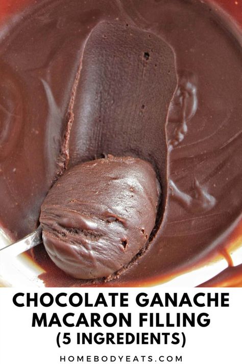 a bowl of ganache that has been scooped with a spoon. Chocolate Ganache For Macarons, Ganache For Macarons, Macarons Filling Recipe, Ganache Macaron, Macaroon Filling, Nutella Ganache, Macaron Filling, Chocolate Ganache Recipe, Chocolate Macaroons