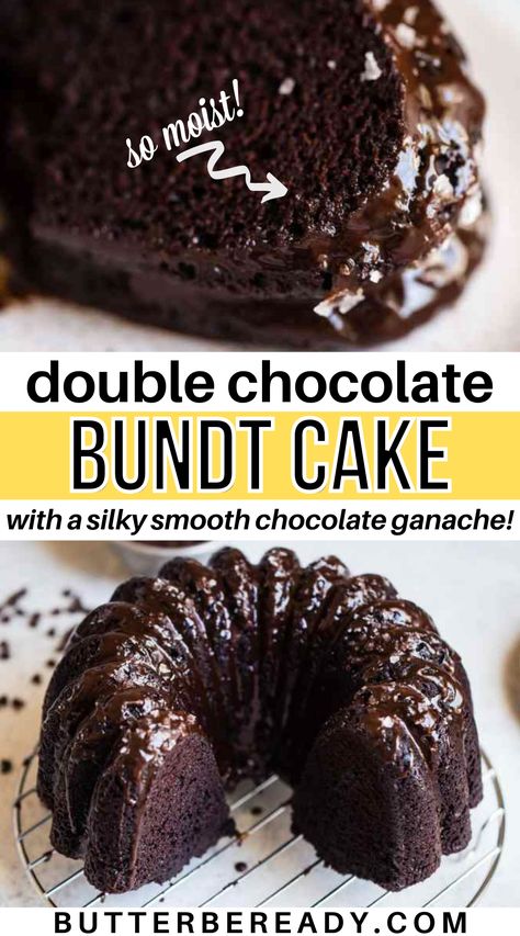 A supremely moist, rich, and intensely flavored double chocolate bundt cake paired with a silky smooth chocolate ganache glaze; all made in ONE BOWL! This double chocolate bundt cake is super easy to make and there are really fantastic elements in this bundt cake recipe that give you a bakery-style cake. Perfect for summer celebrations, chocolate lovers, and the holidays! Ganache Glaze, Bakery Style Cake, Cake Bundt, Black Cocoa, Chocolate Bundt, Chocolate Bundt Cake, Cupcake Recipes Chocolate, Bundt Cakes Recipes, New Cake