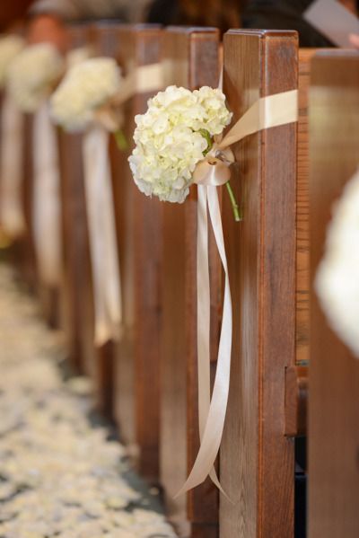 Ceremony White HYDRANGEA decor - Clearwater Beach Wedding from Liga Photography + MMD Events Church Pew Decorations, Wedding Church Aisle, Pew Flowers, Church Aisle, Clearwater Beach Wedding, Wedding Church Decor, Pew Decorations, Wedding Pews, Pew Ends