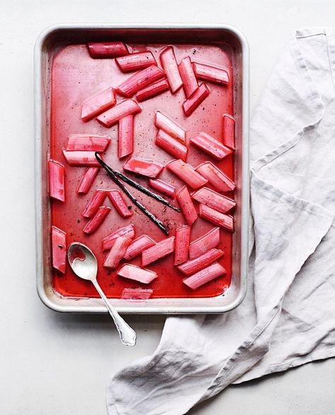 Rhubarb Week - Roasted Rhubarb — The Boy Who Bakes Rhubarb Food Photography, The Boy Who Bakes, Minimalist Food, Roasted Rhubarb, Stilton Cheese, Food Story, Beef Cheeks, American Recipes, Cookie Spread