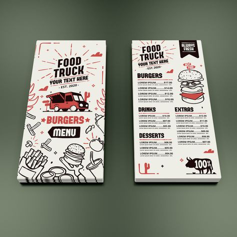 Fast Food Truck Design, Street Food Menu Design Ideas, Snacks Menu Design, Menu Fast Food Design, Snack Menu Design, Aesthetic Menu Design, Retro Menu Design, Food Truck Flyer, Food Truck Designs