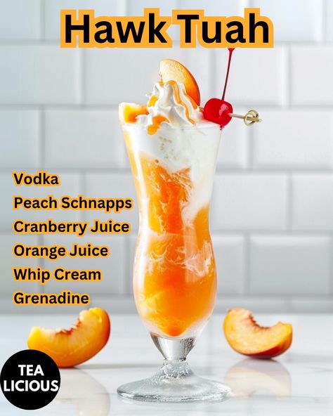 Hawk Tuah Theme Drinks Alcoholic Beverages Parties, Cocktails With Peach Schnapps, Fun Party Drinks Alcohol, Sweet Mixed Drinks Alcohol, Drinks With Peach Schnapps, Cute Alcoholic Drinks, Cool Alcoholic Drinks, Fun Mixed Drinks, Mixed Drinks Alcoholic