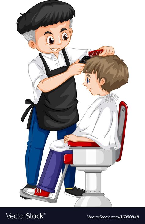 Barber giving boy haircut Royalty Free Vector Image Haircut Illustration, Community Helpers Theme, Boy Haircut, Community Helpers Preschool, Community Helper, Flashcards For Kids, Community Helpers, Cartoon Gifs, Boys Haircuts