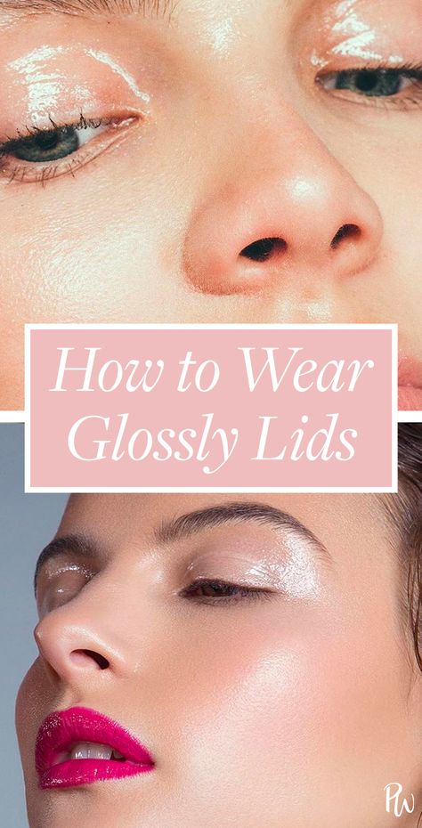 Eye Gloss Makeup Looks, Glossy Look Makeup, Glossy Eyelid Makeup, Glossy Eyeshadow Tutorial, Wet Look Eyeshadow, Glossy Eyeshadow Look, Glossy Lid Eye Makeup, Wet Eyeshadow Look, Gloss Eye Makeup