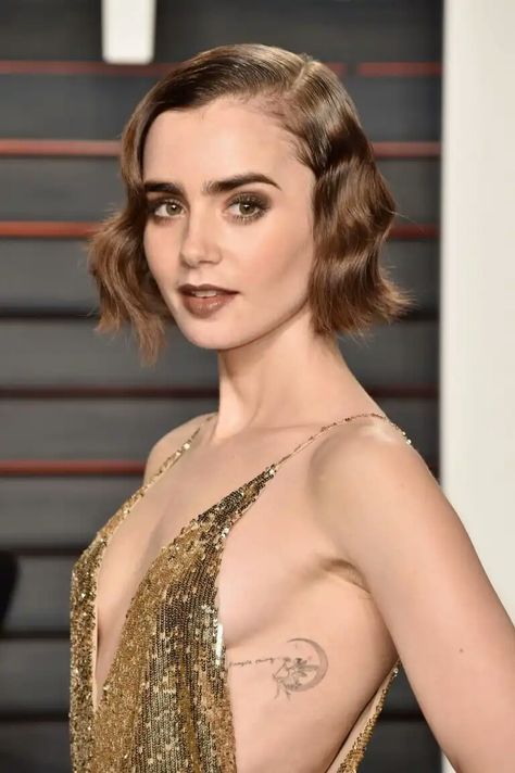 Lily Collins Style, British Celebrities, Red Carpet Hair, Jamie Campbell Bower, City Of Bones, Phil Collins, Celebrity Tattoos, Vanity Fair Oscar Party, Celebrity Beauty