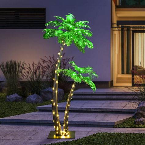 PRICES MAY VARY. Taking you to a tropical paradise: The pure handmade trunk and branches make each of our palm trees natural and unique. The taller pre-lit artificial palm tree is 6FT decorated with 120 warm white LED lights, while the shorter one is 4FT with 64 warm white LED lights. If your house is lack of some greenness, vitality and warmth, this lighted tree will be your perfect choice. Popular decoration choices for holidays: The branches of the decorative tree are flexible yet sturdy to s Palm Tree Decorations, Fabric Leaves, Party Garden, Outside Patio, Christmas Nativity Scene, Artificial Trees, Natural Fabric, Tree Shapes, Christmas Nativity