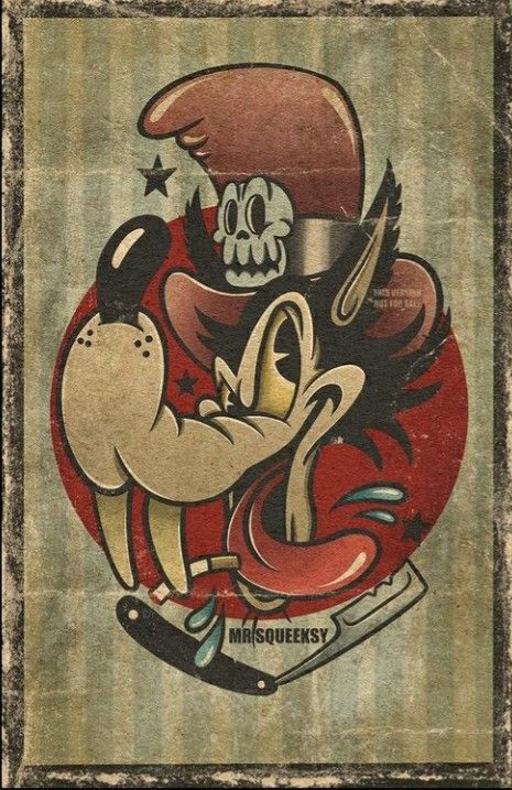 Rat Fink Art, Lowbrow Art Illustration, Rockabilly Artwork, 1930s Cartoons, Kustom Kulture Art, Мотоциклы Harley Davidson, Cartoon Wolf, Rockabilly Art, Cartoon Character Tattoos