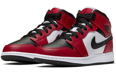 Nike Air Jordan 1 Mid GS Chicago Black Toe 554725-069 Air Jordan 1 Mid Chicago, Jordan 1 Mid Chicago, Air Jordan 1 Mid Black, Nike Jordan 1 Mid, Air Jordan 1 Mid Gs, Red Black Style, Nike Air Jordan 1 Mid, Jordan 3, Air Jordan 1 Mid