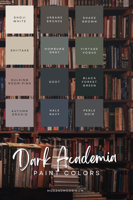 Get the Dark Academia Aesthetic with This Moody Color Palette (12 Fave Colors!) - Mod & Mood Moody Aesthetic, Dark Academia Decor, House Color Palettes, Dark Home Decor, Dark Home, Inspire Me Home Decor, Dark Academia Aesthetic, Academia Aesthetic, Paint Colors For Home