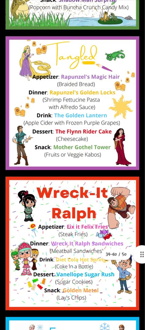 Goofy Movie Themed Food, Dinners Based On Movies, Disney Movie Night Theme Food, Movie Night Meal Ideas, Disney Themed Meals Dinners, Disney Meal Ideas, Fork N Film Ideas, Disney Themed Potluck, Disney Movie Dinner Theme