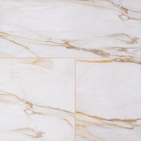 Caledonia Gold Polished Porcelain Tile | Floor and Decor Rectified Tile, Polished Porcelain Tiles, Traditional Tile, Marble Tile, Porcelain Mosaic, Tile Installation, White Tiles, Made In Brazil, Gold Polish