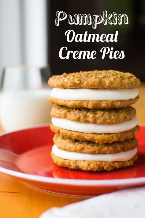 Pumpkin Oatmeal Creme Pies - A baJillian Recipes Oatmeal Creme Pies, Mmm Cookies, Oatmeal Cream Pie, Recipes Potatoes, Pumpkin Cream Pie, Oatmeal Creme Pie, Pumpkin Whoopie Pies, Recipes Pumpkin, Oatmeal Cream Pies